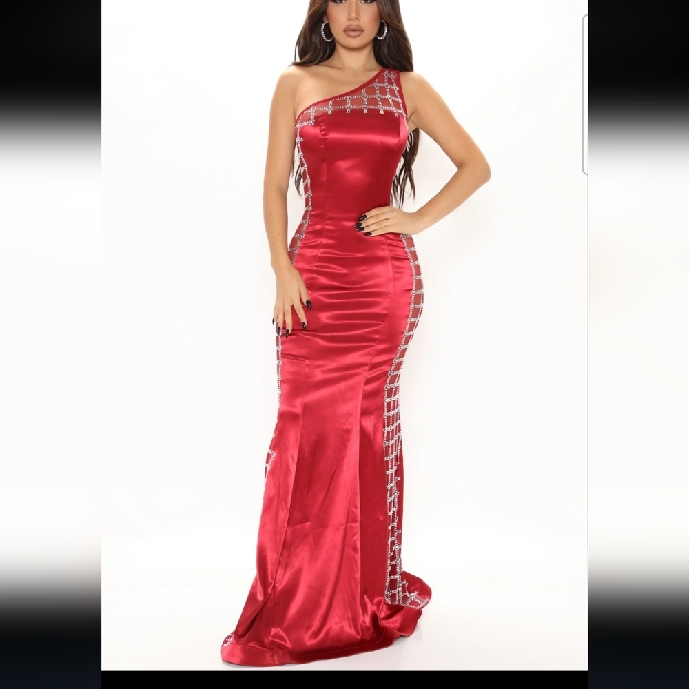 Fashion Nova Burgundy Embellished Maxi dress - Picture 1 of 6